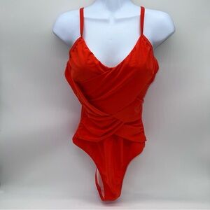 Elegant deep Orange Women's One Piece Swimsuit w/ Adjustable Straps